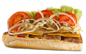 Essen bestellen: Subs-Burger mit saftigem Rindfleisch und Cheddar-Käse